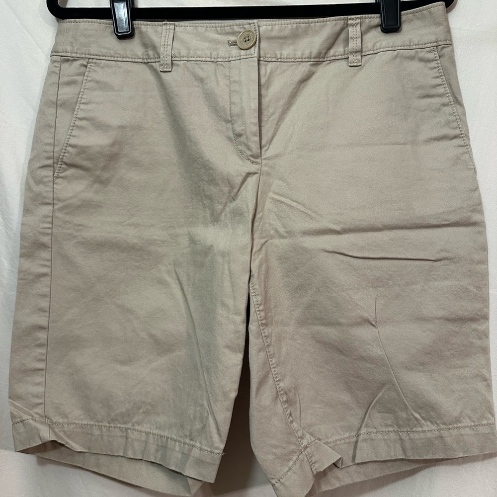 LOFT Tan Bermuda Shorts Flat Front Cotton Twill